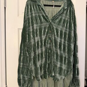 Free People Green Women's Button-Up Top